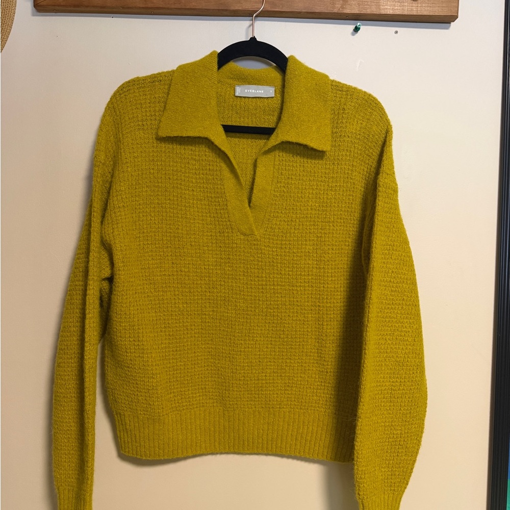 Everlane Goldenrod mustard Alpaca V-Neck Polo Waffle Stitch Sweater - NWOT